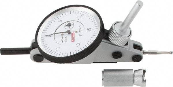 SPI - 0.06" Range, 0.0005" Dial Graduation, Horizontal Dial Test Indicator - 1-1/2" White Dial, 0-15-0 Dial Reading, Accurate to 0.0012" - Industrial Tool & Supply