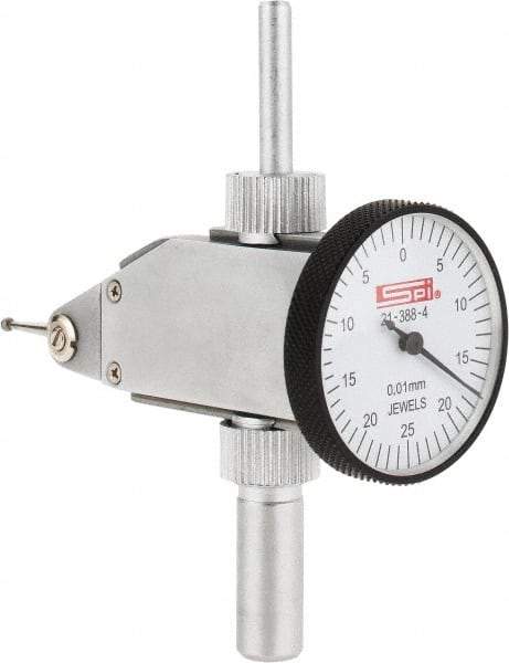 SPI - 0.5mm Range, 0.01mm Dial Graduation, Vertical Dial Test Indicator - 32mm White Dial, 0-25-0 Dial Reading, Accurate to 0.013mm - Industrial Tool & Supply