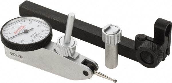SPI - 8 Piece, 0mm to 0.5mm Measuring Range, 32mm Dial Diam, 0-25-0 Dial Reading, White Dial Test Indicator Kit - 0.013mm Accuracy, 17.3mm Contact Point Length, 2mm Ball Diam, 0.01mm Dial Graduation - Industrial Tool & Supply