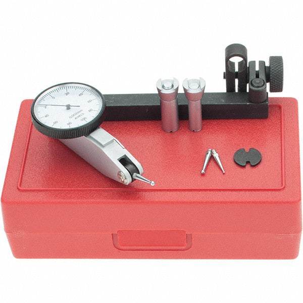 SPI - 8 Piece, 0mm to 0.2mm Measuring Range, 32mm Dial Diam, 0-100-0 Dial Reading, White Dial Test Indicator Kit - 0.04mm Accuracy, 16.2mm Contact Point Length, 2mm Ball Diam, 0.002mm Dial Graduation - Industrial Tool & Supply
