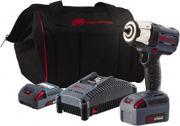 Ingersoll-Rand - 3/8" Drive 20 Volt Pistol Grip Cordless Impact Wrench & Ratchet - 2,100 RPM, 0 to 3,100 BPM, 360 Ft/Lb Torque, 2 Lithium-Ion Batteries Included - Industrial Tool & Supply