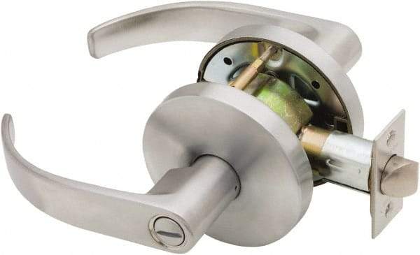 Falcon - Grade 1 Privacy Lever Lockset for 1-3/8" Thick Doors - 2-3/4" Back Set, No Cylinder, Steel, Satin Chrome Finish - Industrial Tool & Supply