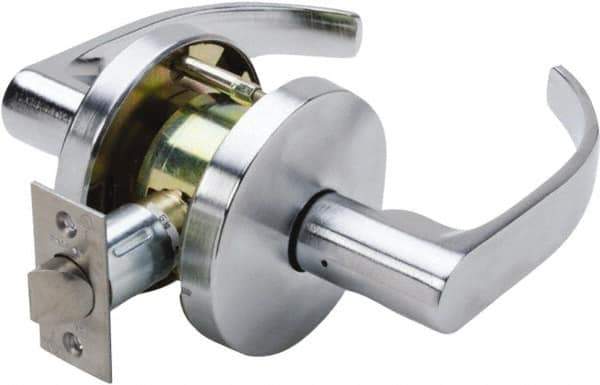 Falcon - Grade 1 Passage Lever Lockset for 1-3/8" Thick Doors - 2-3/4" Back Set, No Cylinder, Steel, Satin Chrome Finish - Industrial Tool & Supply