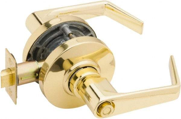 Falcon - Grade 2 Entrance Lever Lockset for 1-3/8" Thick Doors - 2-3/4" Back Set, No Cylinder, Steel, Bright Brass Finish - Industrial Tool & Supply