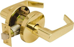 Falcon - Grade 2 Passage Lever Lockset for 1-3/8" Thick Doors - 2-3/4" Back Set, No Cylinder, Steel, Bright Brass Finish - Industrial Tool & Supply
