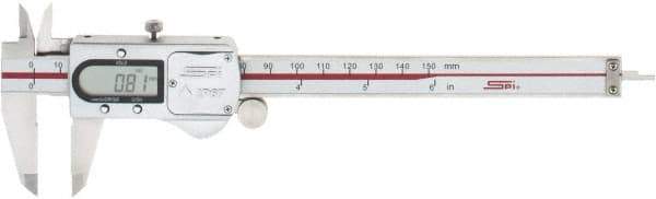 SPI - 0 to 150mm Range, 0.01mm Resolution, IP67 Electronic Caliper - Stainless Steel with 40mm Stainless Steel Jaws, 0.02mm Accuracy - Industrial Tool & Supply