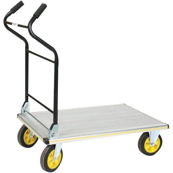 Wesco Industrial Products - 750 Lb Capacity 41" OAH Platform Truck - Ergonomic Cushion Grip Handle, Aluminum, Solid Rubber Wheels - Industrial Tool & Supply