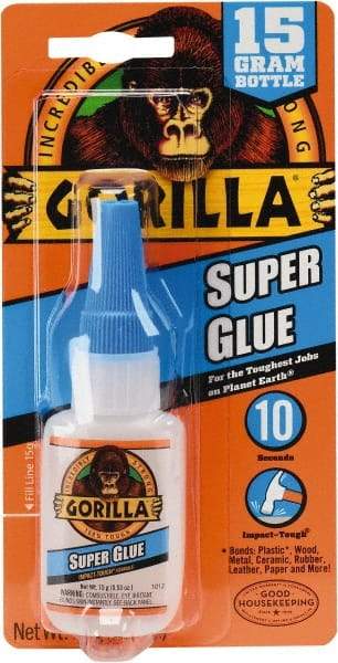 Gorilla Glue - 0.53 oz Bottle Clear Super Glue - 24 hr Full Cure Time, Bonds to Most Surfaces - Industrial Tool & Supply