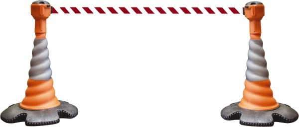 PRO-SAFE - 40" High, Orange, Red & White Warning Post Kit - 23-15/16" Base Width, 27.31 Lb - Industrial Tool & Supply