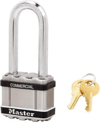 Master Lock - 2-1/2" Shackle Clearance, Keyed Alike Padlock - 3/8" Shackle Diam, Laminated Steel - Industrial Tool & Supply