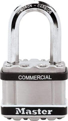 Master Lock - 2-1/2" Shackle Clearance, Keyed Different Padlock - 3/8" Shackle Diam, Laminated Steel - Industrial Tool & Supply