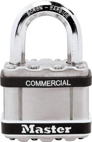 Master Lock - 1" Shackle Clearance, Keyed Different Padlock - 3/8" Shackle Diam, Laminated Steel - Industrial Tool & Supply