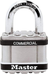 Master Lock - 1" Shackle Clearance, Keyed Different Padlock - 3/8" Shackle Diam, Laminated Steel - Industrial Tool & Supply