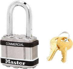 Master Lock - 1-1/2" Shackle Clearance, Keyed Alike Padlock - 5/16" Shackle Diam, Laminated Steel - Industrial Tool & Supply