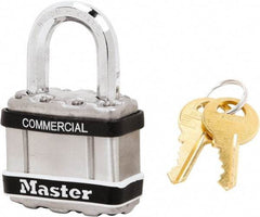 Master Lock - 1" Shackle Clearance, Keyed Alike Padlock - 5/16" Shackle Diam, Laminated Steel - Industrial Tool & Supply