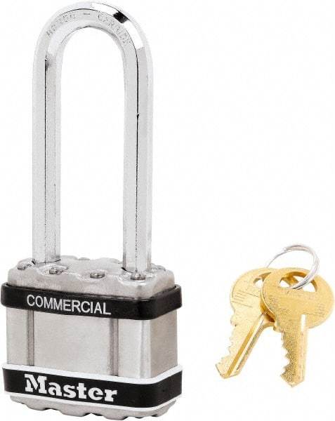 Master Lock - 2-1/2" Shackle Clearance, Keyed Alike Padlock - 5/16" Shackle Diam, Laminated Steel - Industrial Tool & Supply