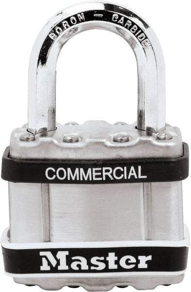 Master Lock - 1" Shackle Clearance, Keyed Different Padlock - 5/16" Shackle Diam, Laminated Steel - Industrial Tool & Supply