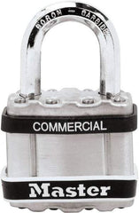Master Lock - 1" Shackle Clearance, Keyed Different Padlock - 5/16" Shackle Diam, Laminated Steel - Industrial Tool & Supply