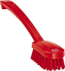 Vikan - 0.8" Bristle Length, Polyester Food Service Brush - 3" Long x 1.6" Wide Head, 10.2" OAL, Ergonomic Handle, Red, Polypropylene Block - Industrial Tool & Supply