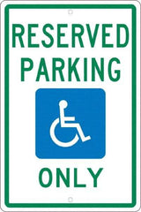 NMC - "Reserved Parking Only", "Handicap Symbol", 12" Wide x 18" High, Aluminum ADA Signs - 0.063" Thick, Green & Blue on White, Rectangle, Post Mount - Industrial Tool & Supply