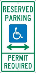NMC - "Reserved Parking Permit Required", "Handicap Symbol", 12" Wide x 24" High, Aluminum ADA Signs - 0.063" Thick, Green & Blue on White, Rectangle, Post Mount - Industrial Tool & Supply