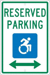 NMC - "Reserved Parking", "Handicap Symbol", 12" Wide x 18" High, Aluminum ADA Signs - 0.063" Thick, Green & Blue on White, Rectangle, Post Mount - Industrial Tool & Supply