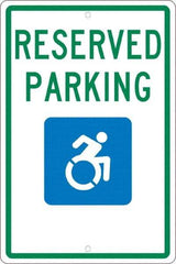 NMC - "Reserved Parking", "Handicap Symbol", 12" Wide x 18" High, Aluminum ADA Signs - 0.063" Thick, Green & Blue on White, Rectangle, Post Mount - Industrial Tool & Supply