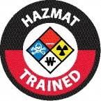 NMC - Haz Mat Trained, Hard Hat Label - Round, Blue, Red, Yellow & Black on White, 0.004" Thick, Indoor or Outdoor, Adhesive Backed, For Accident Prevention - Industrial Tool & Supply