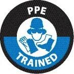 NMC - PPE Trained, Hard Hat Label - Round, Black & Blue on White, 0.004" Thick, Indoor or Outdoor, Adhesive Backed, For Accident Prevention - Industrial Tool & Supply