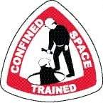 NMC - Confined Space Trained, Hard Hat Label - Triangle, Black & Red on White, 0.004" Thick, Indoor or Outdoor, Adhesive Backed, For Accident Prevention - Industrial Tool & Supply