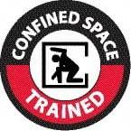 NMC - Confined Space Trained, Hard Hat Label - Round, Black & Red on White, 0.004" Thick, Indoor or Outdoor, Adhesive Backed, For Accident Prevention - Industrial Tool & Supply