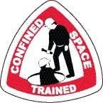 NMC - Confined Space Trained, Hard Hat Label - Triangle, Black & Red on White, 0.004" Thick, Indoor or Outdoor, Adhesive Backed, For Accident Prevention - Industrial Tool & Supply