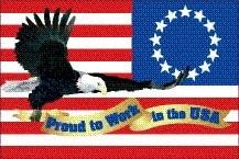 NMC - Proud To Work In The Usa, Eagle And Flag, Hard Hat Label - Square, Red, White, Blue, Black, Gold, 0.004" Thick, Indoor or Outdoor, Adhesive Backed, For Accident Prevention - Industrial Tool & Supply