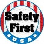 NMC - Safety First USA, Hard Hat Label - Round, Red, White, Blue & Black on White, 0.004" Thick, Indoor or Outdoor, Adhesive Backed, For Accident Prevention - Industrial Tool & Supply
