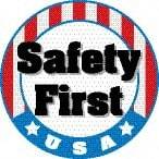 NMC - Safety First USA, Hard Hat Label - Round, Red, White, Blue & Black on White, 0.004" Thick, Indoor or Outdoor, Adhesive Backed, For Accident Prevention - Industrial Tool & Supply