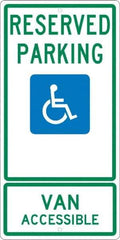 NMC - "Reserved Parking Van Accessible", "Handicap Symbol", 12" Wide x 24" High, Aluminum ADA Signs - 0.063" Thick, Green & Blue on White, Rectangle, Post Mount - Industrial Tool & Supply