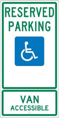 NMC - "Reserved Parking Van Accessible", "Handicap Symbol", 12" Wide x 24" High, Aluminum ADA Signs - 0.063" Thick, Green & Blue on White, Rectangle, Post Mount - Industrial Tool & Supply