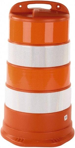 PRO-SAFE - 40" High x 36" Wide Reflective Round Barrel - High Density Polyethylene (HDPE), 10 Lbs, Orange - Industrial Tool & Supply