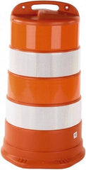 PRO-SAFE - 40" High x 36" Wide Reflective Round Barrel - High Density Polyethylene (HDPE), 10 Lbs, Orange - Industrial Tool & Supply