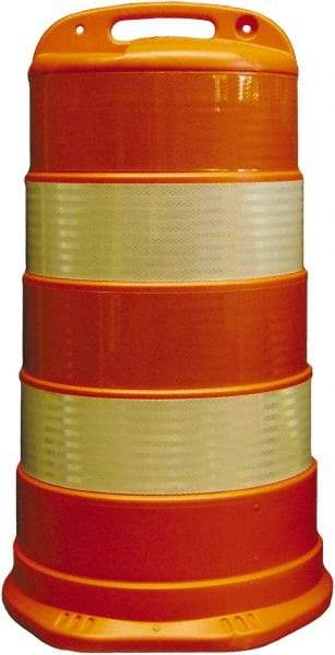 PRO-SAFE - 40" High x 36" Wide Reflective Round Barrel - High Density Polyethylene (HDPE), 10 Lbs, Orange - Industrial Tool & Supply