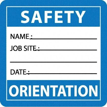 NMC - Safety Orientation - Name ____ Job Site ____ Date ____, Hard Hat Label - Blue/White/Black, 0.045" Thick, For Accident Prevention - Industrial Tool & Supply