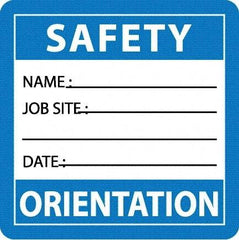 NMC - Safety Orientation - Name ____ Job Site ____ Date ____, Hard Hat Label - Blue/White/Black, 0.045" Thick, For Accident Prevention - Industrial Tool & Supply