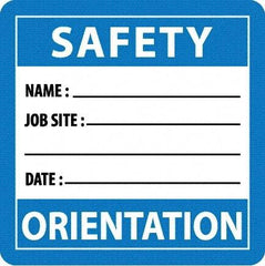 NMC - Safety Orientation - Name ____ Job Site ____ Date ____, Hard Hat Label - Blue/White/Black, 0.045" Thick, For Accident Prevention - Industrial Tool & Supply