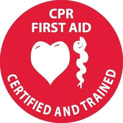 NMC - Certified CPR First Aid Trained, Hard Hat Label - White on Red, 0.045" Thick, For Accident Prevention - Industrial Tool & Supply