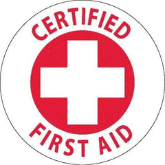 NMC - Certified First Aid, Hard Hat Label - Red on White, 0.045" Thick, For Accident Prevention - Industrial Tool & Supply