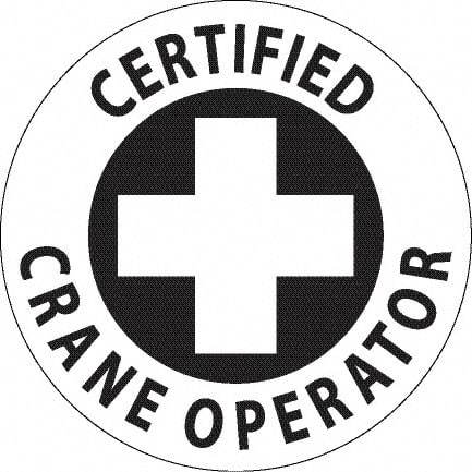 NMC - Certified Crane Operator, Hard Hat Label - Black on White, 0.045" Thick, For Accident Prevention - Industrial Tool & Supply