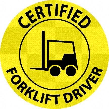 NMC - Certified Forklift Driver, Hard Hat Label - Black on Yellow, 0.045" Thick, For Accident Prevention - Industrial Tool & Supply