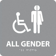 NMC - "All Gender", 8" Long x 8" Wide, Gravoply (Engraved) Safety Sign - Square, 0.25" Thick, Use for Restroom, Janitorial & Housekeeping - Industrial Tool & Supply