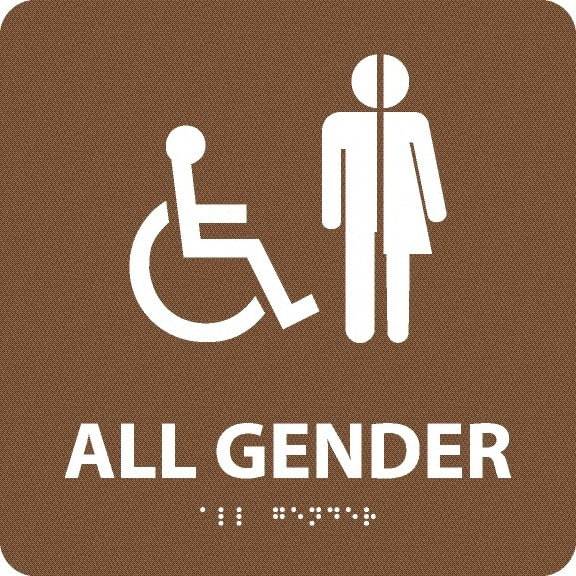 NMC - "All Gender", 8" Long x 8" Wide, Gravoply (Engraved) Safety Sign - Square, 0.25" Thick, Use for Restroom, Janitorial & Housekeeping - Industrial Tool & Supply