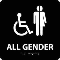 NMC - "All Gender", 8" Long x 8" Wide, Gravoply (Engraved) Safety Sign - Square, 0.25" Thick, Use for Restroom, Janitorial & Housekeeping - Industrial Tool & Supply